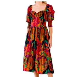 House of Harlow 1960 Multicolor Midi medium NEW colorful print bright dress